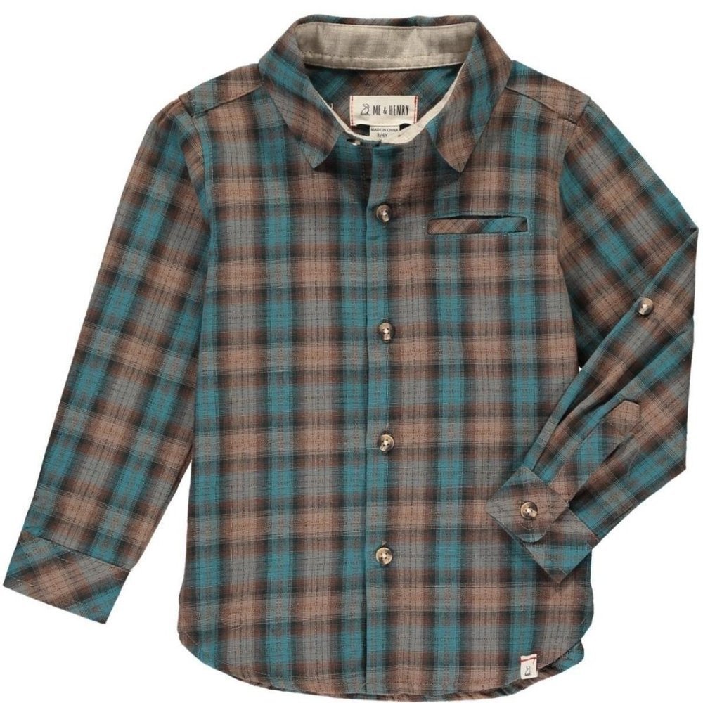 Me & Henry Boys Collared Plaid Shirt - Bro…